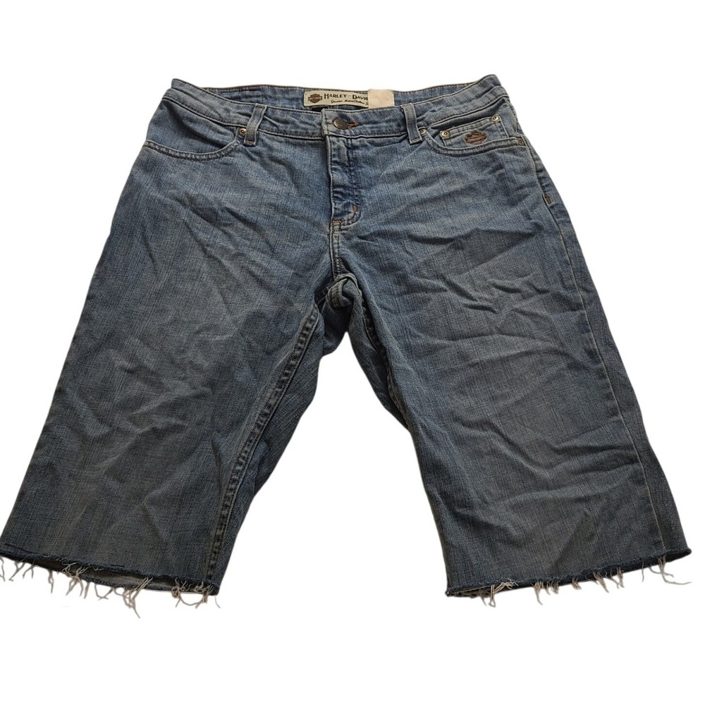 Harley-Davidson Women's‎ Denim Shorts Blue Raw Hem Biker Five pocket Size 6